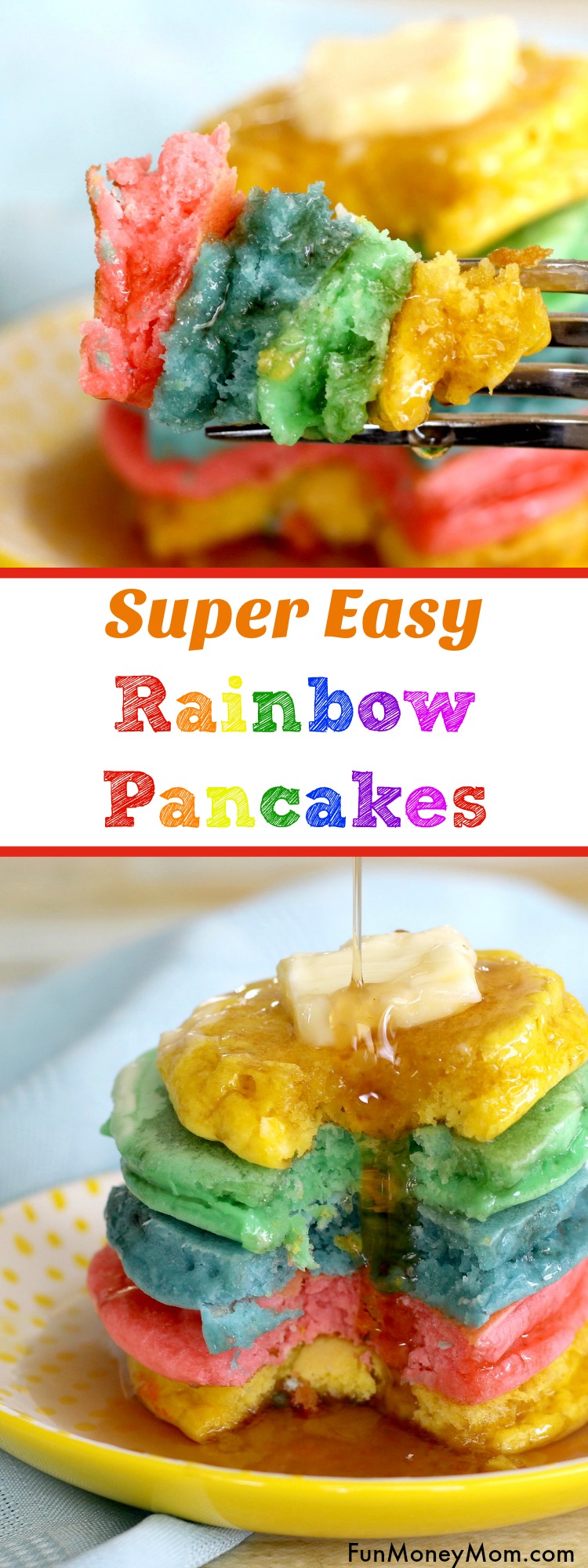 Why not surprise the kids with a fun breakfast?! Waking up will be easy when you're serving these easy Rainbow Pancakes. They make a great St. Patrick's Day recipe too!