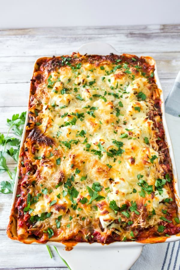 Finished baked ziti with spinach recipe