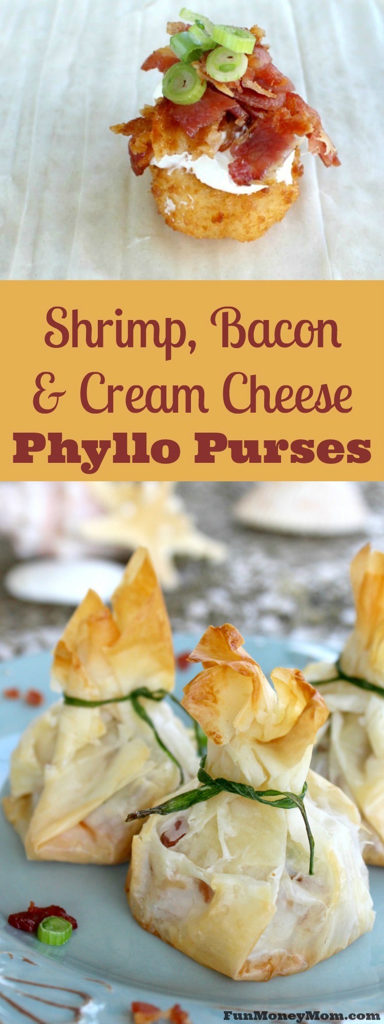 Want an amazing appetizer for your next party? These shrimp, bacon and cream cheese phyllo purses are the perfect party food!