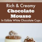 Msg 4 21+ Your guests will be wowed when serve these rich and creamy chocolate mousse desserts. Served in edible white chocolate cups, these mini desserts will be the hit of the party! #VinoBlockParty #ad