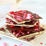 Valentine's Day Chocolate Bark stacked on plate