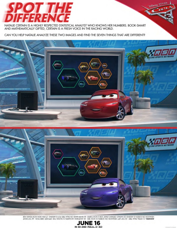 Cars 3 free printables Spot The Difference