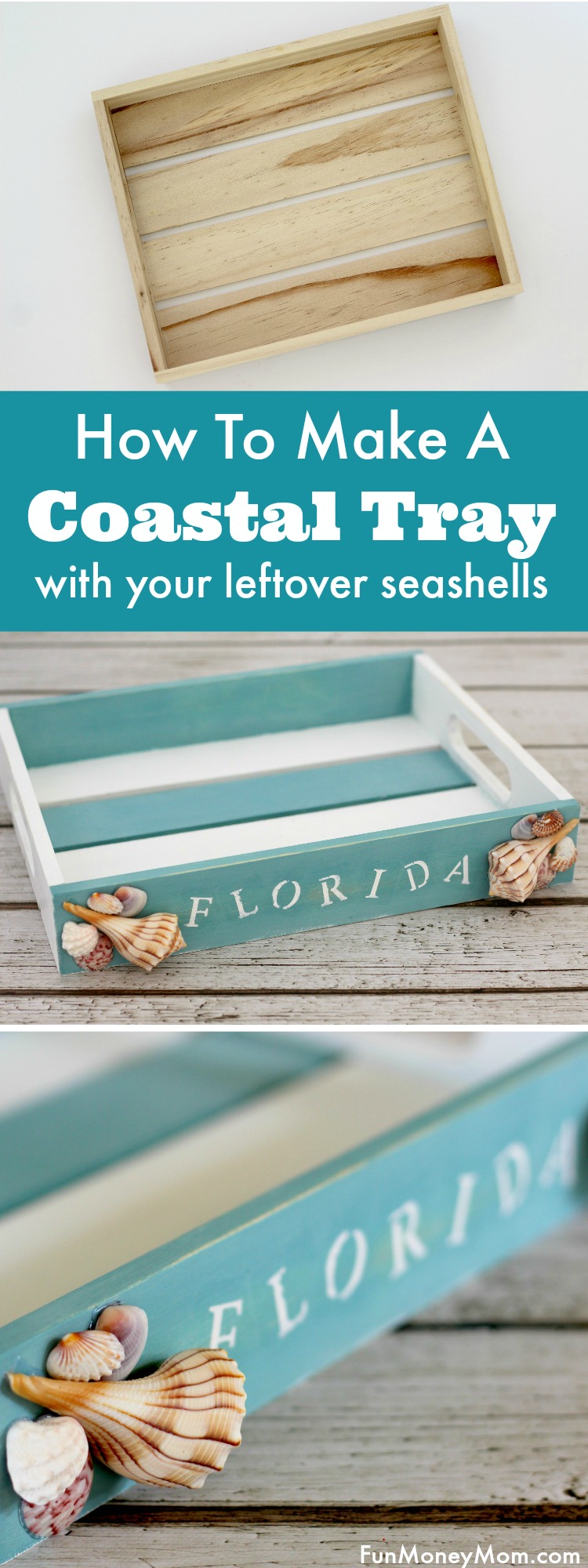 Trying to figure out what to do with all those pretty seashells you found at the beach? Why not make this cute, and useful, coastal tray!