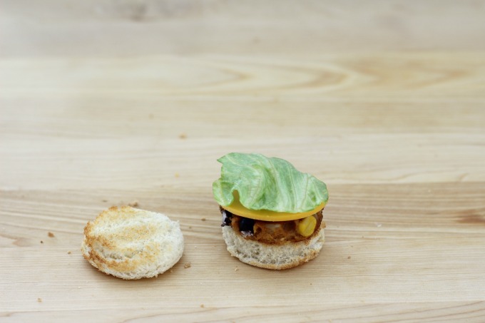 Add lettuce to your mini veggie burger 