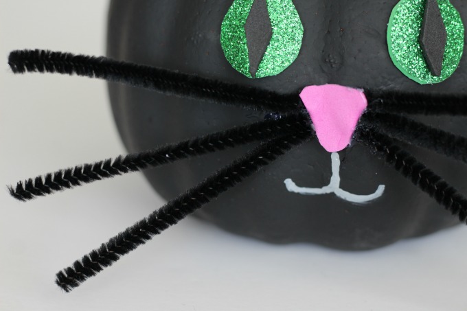 Your black cat pumpkin will need a nose, mouth and whiskers