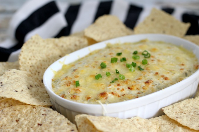 Bake the creamy pickle dip until the cheese is brown and crusty.