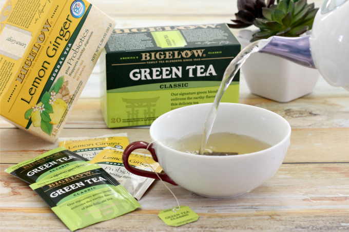 Pouring a cup of Bigelow Green Tea
