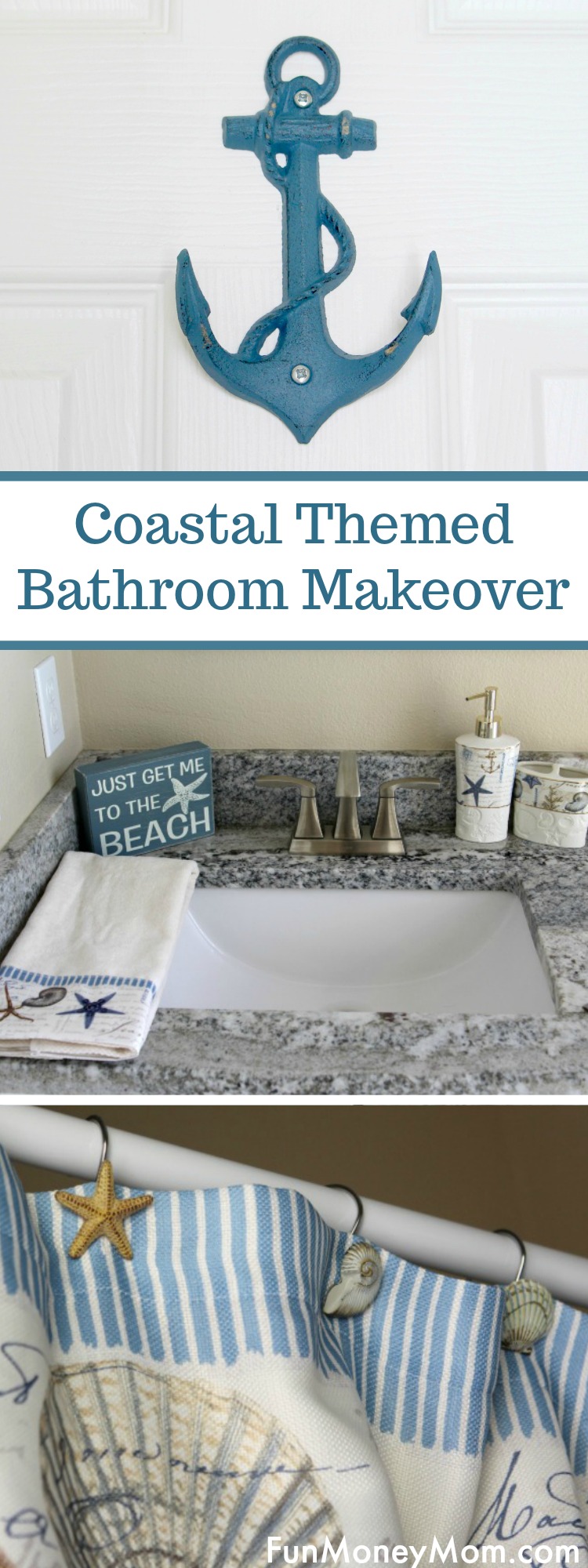 Coastal Themed Bathroom Makeover - Want to remodel your bathroom with a coastal theme? With the right coastal themed accessories and a little cleaning, your bathroom upgrade will be amazing! #ad #DGSpringCleanEssentials #bathroom makeover #remodel
