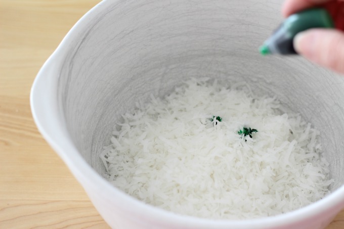Use food coloring and coconut to make green grass
