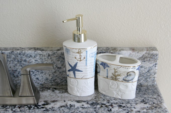 For the sink, a soap dispenser and toothpaste holder will come in handy