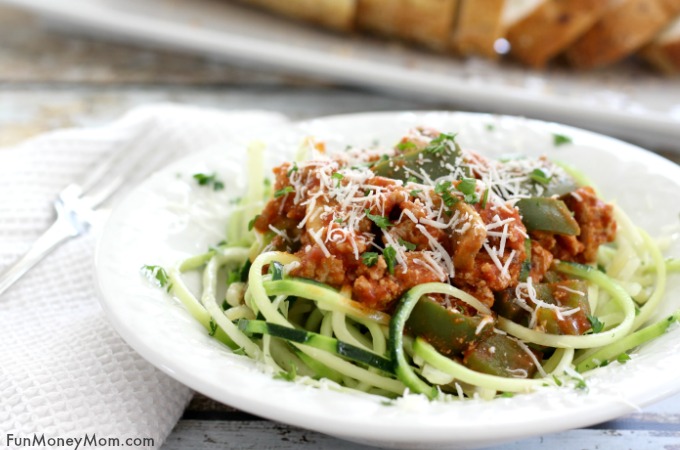 Zucchini Spaghetti With Turkey, Mushrooms & Peppers