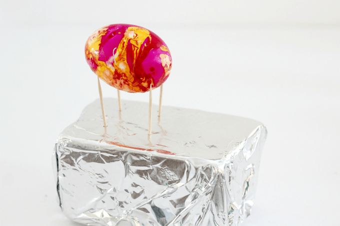 You can dry Easter eggs that are hard boiled by resting them on toothpicks