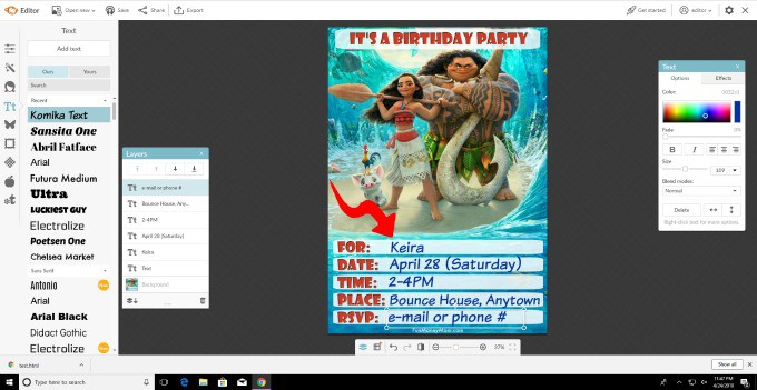 Once your birthday invitation is finished, you can upload it straight to your computer