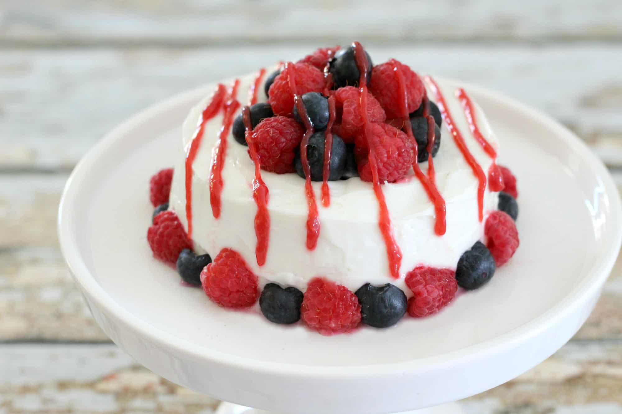 This berry cake is even better when drizzled with fresh raspberry puree