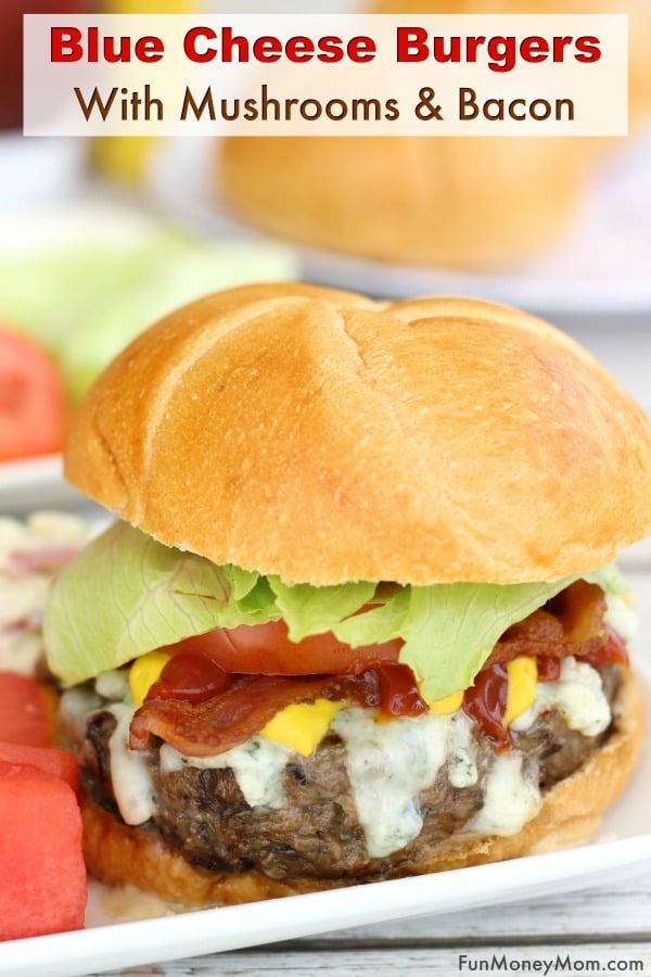 Blue Cheese Burgers With Mushrooms and Bacon - Love bacon burgers? These awesome Bacon Blue Cheese Burgers with Mushrooms are the perfect grilling recipe for your block party or just a delicious dinner at home #ad #blenditarian #CLVR #grillingrecipe #burgerrecipe #bluecheeseburgers #tailgating