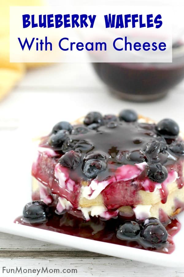 Blueberry Waffles with cream cheese and blueberry syrup