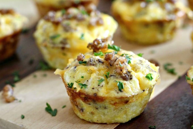 Mini egg muffins on a cutting board