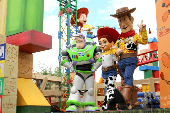 Buzz, Jessie and Woody at the Toy Story Land opening