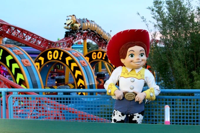 Jessie hanging out in front of the Slinky Dog Dash