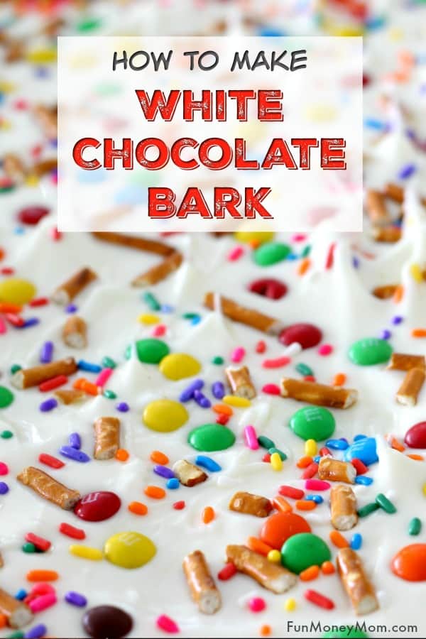 White Chocolate Bark - Want an easy dessert that you can make in 15 minutes? This colorful white chocolate bark recipe is the perfect treat when you need something sweet and you need it fast! It makes a great party food or just a yummy chocolate treat for the family! #whitechocolatebark #chocolate #chocolatebark #dessert #easydessert