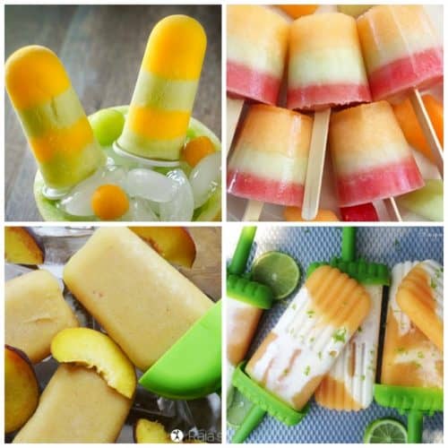 Homemade popsicles with melon and peaches