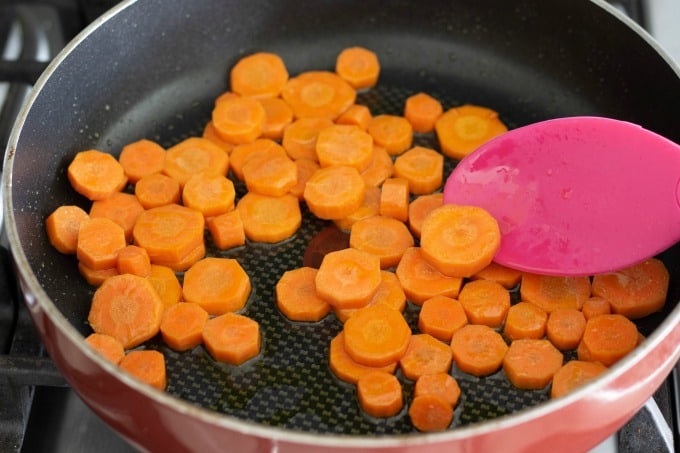 Sauteing carrots for an easy Korean BBQ recipe