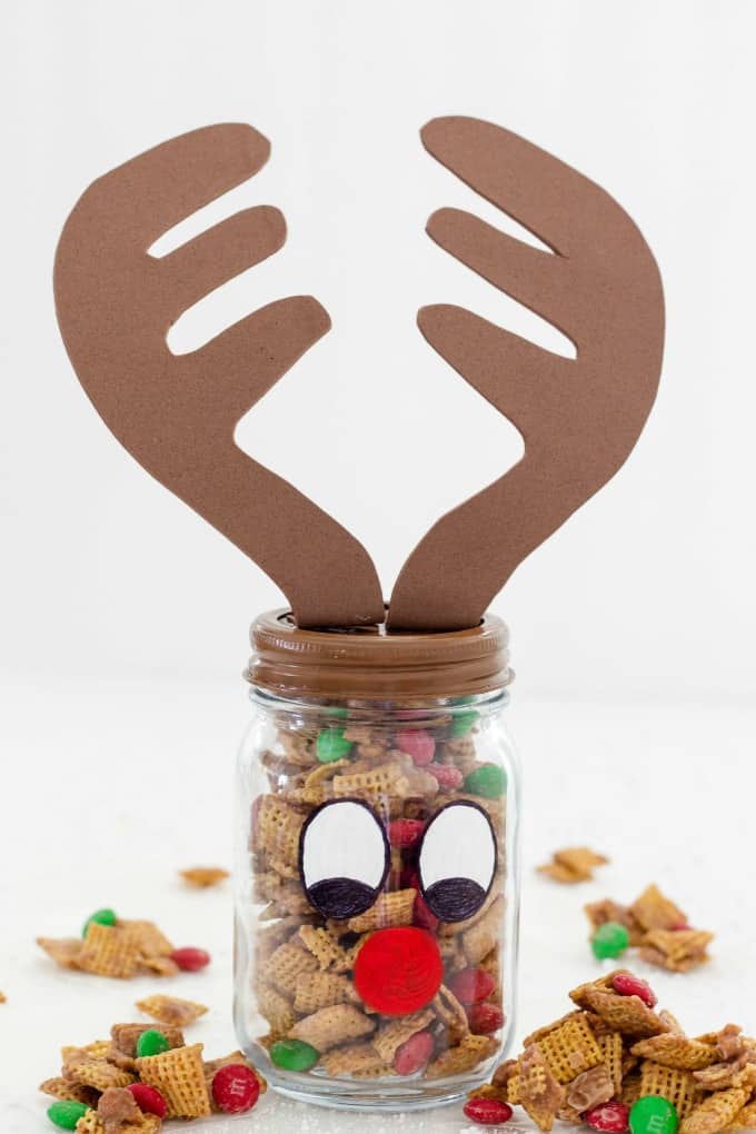 Decorate a mason jar and fill it with your party mix