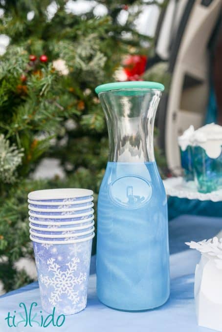 A pretty blue shimmering potion drink makes a fun drink for kids parties