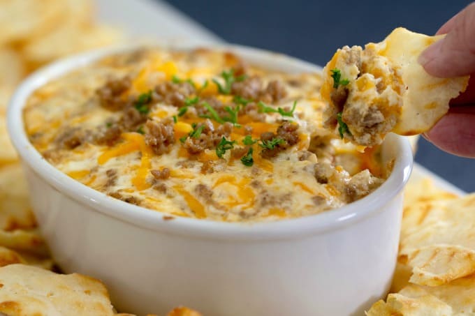 Sausage cheese dip with crackers