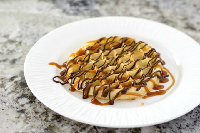 Bottom of dessert waffle with chocolate and caramel