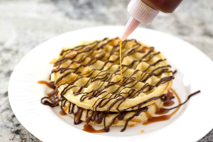 Waffles with chocolate and caramel
