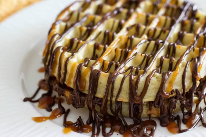 Caramel and chocolate dessert waffle