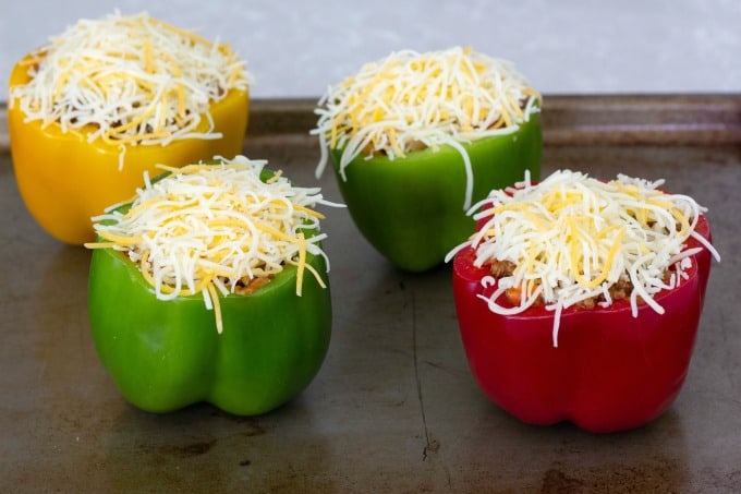 Stuffed peppers topped with cheese