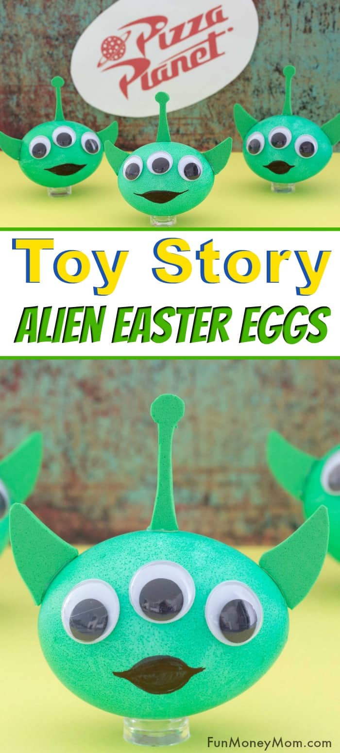 Toy Story Easter Eggs - These adorable Alien Easter Eggs are easy to make and fun for any age! #toystory #eastereggs #eastereggdecorating