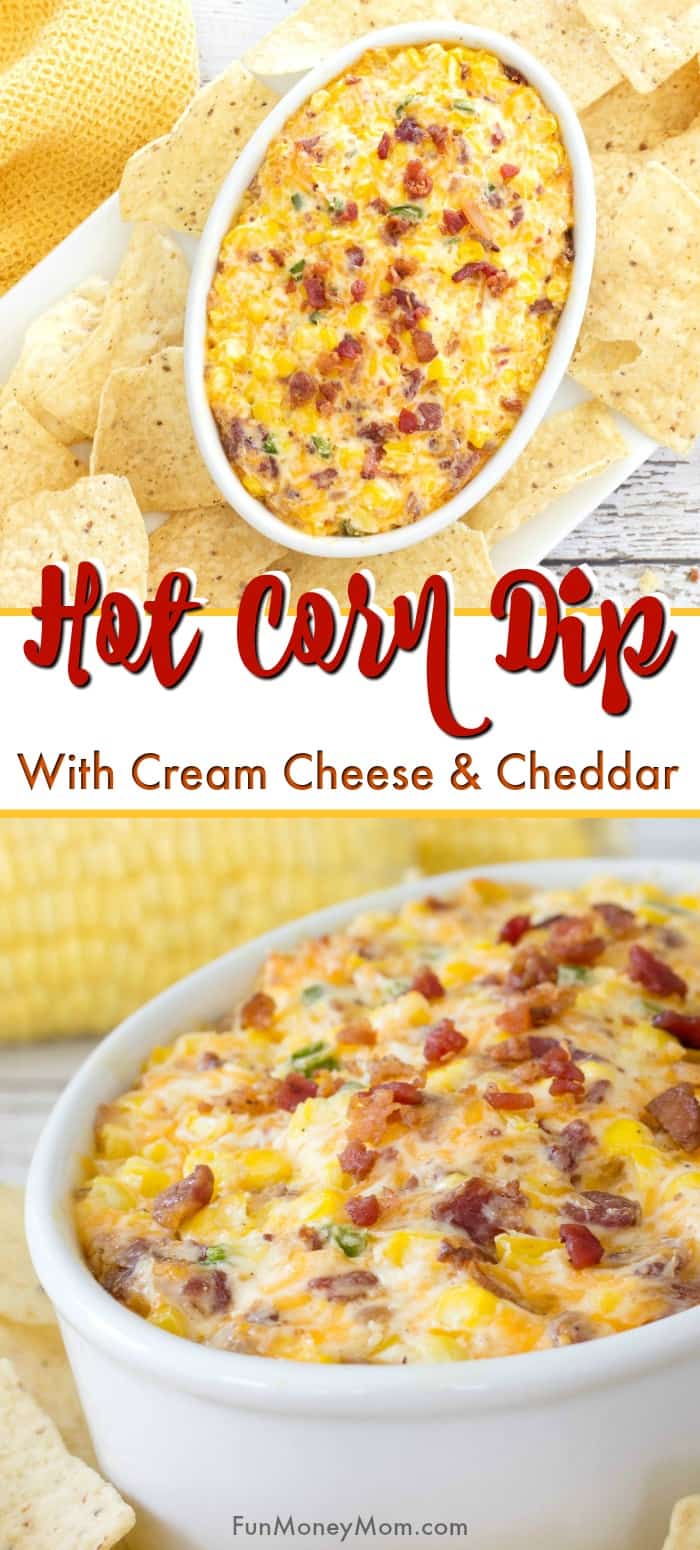 Corn Dip - This hot corn dip is the perfect dip recipe for summer parties. Hot dips make the best party food and your guests are going to love this! #corndip #hotcorndip #cheesydip #partyfood #appetizer #diprecipe