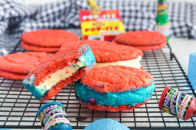 Ice cream cookie sandwiches for 4th of July