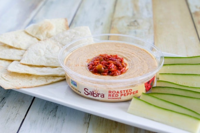 Sabra Roasted Red Pepper Hummus with chips and zucchini