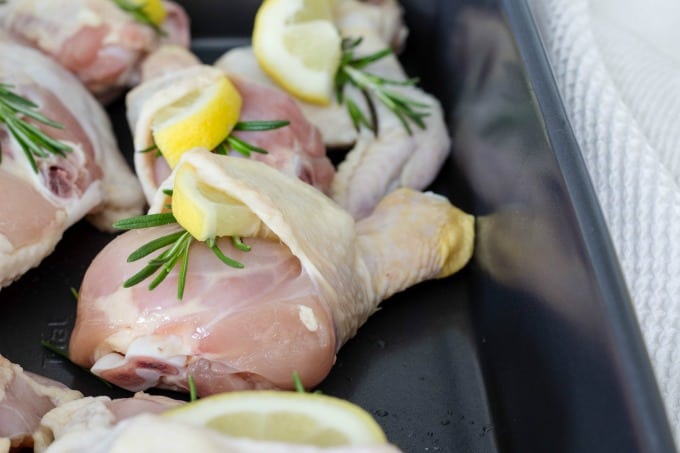 Chicken leg with lemon and rosemary
