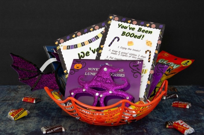 Basket filled with Halloween goodies 