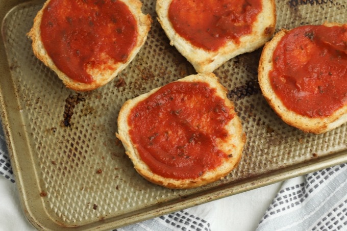 Tomato sauce on bread