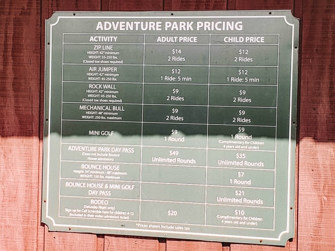 Adventure Park Pricing