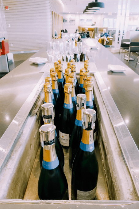 Champagne bottles in the Finnair Lounge