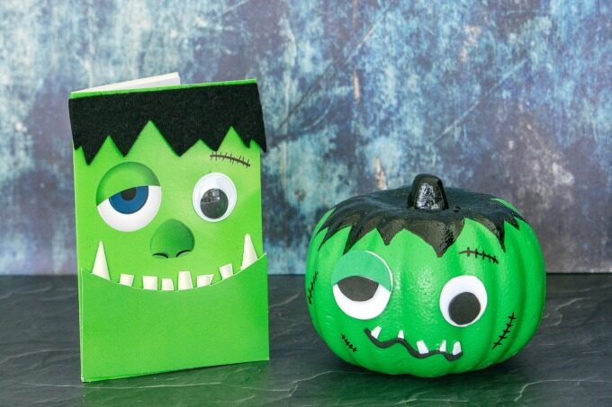 Frankenstein pumpkin with matching card