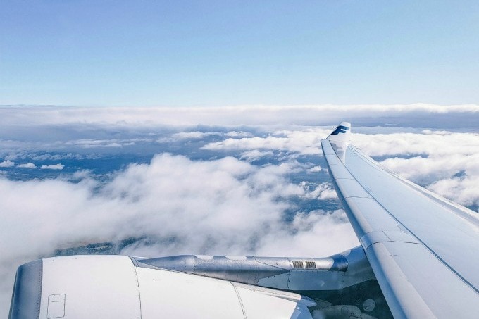 Looking out window flying Finnair