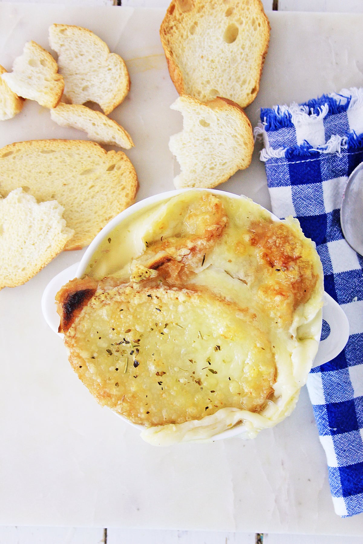 French onion soup with crusty bread