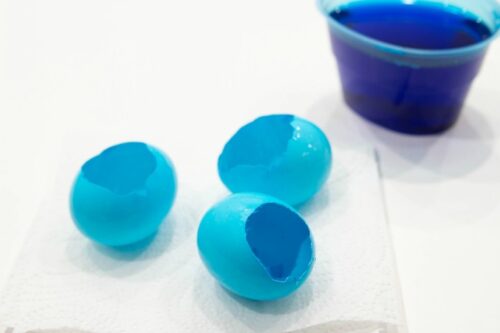 Blue Easter eggs with holes
