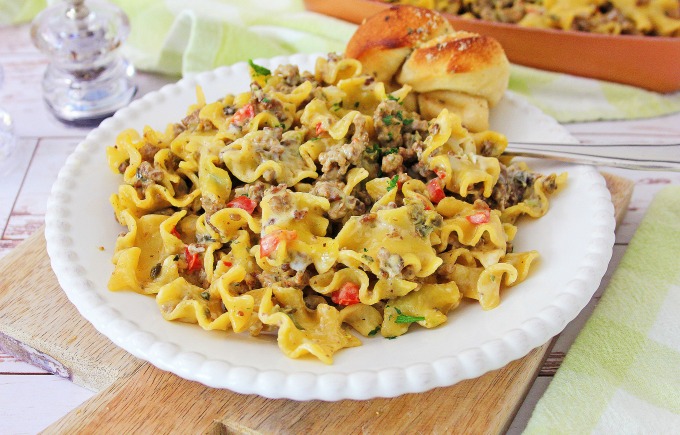 Easy One Pan Philly Cheese Steak Pasta
