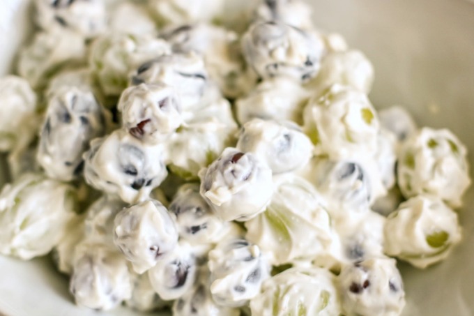 Grapes mixed with cream cheese and sour cream