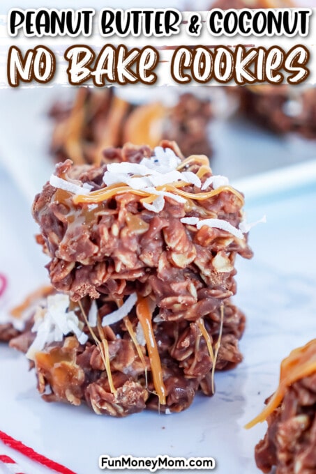 Stack of peanut butter and chocolate no bake cookies