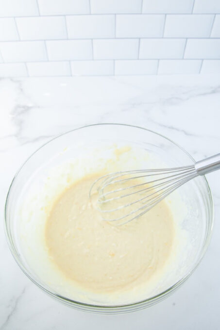 Lemon ricotta pancake batter in a bowl